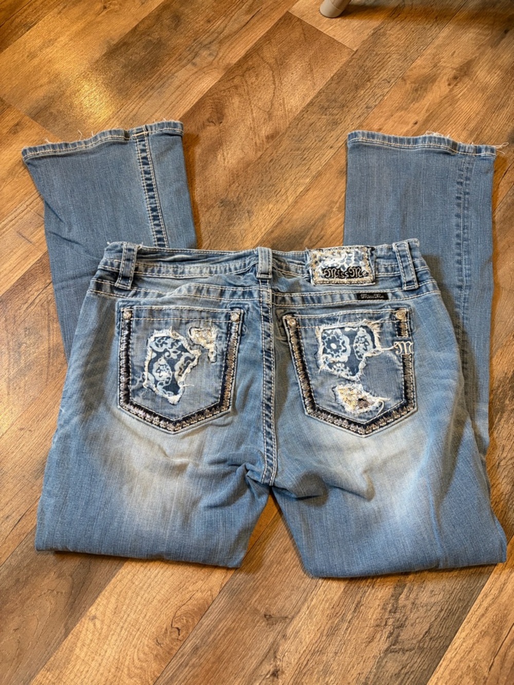 Miss Me Light Blue Distressed Embroidered Boot-Cut Jeans